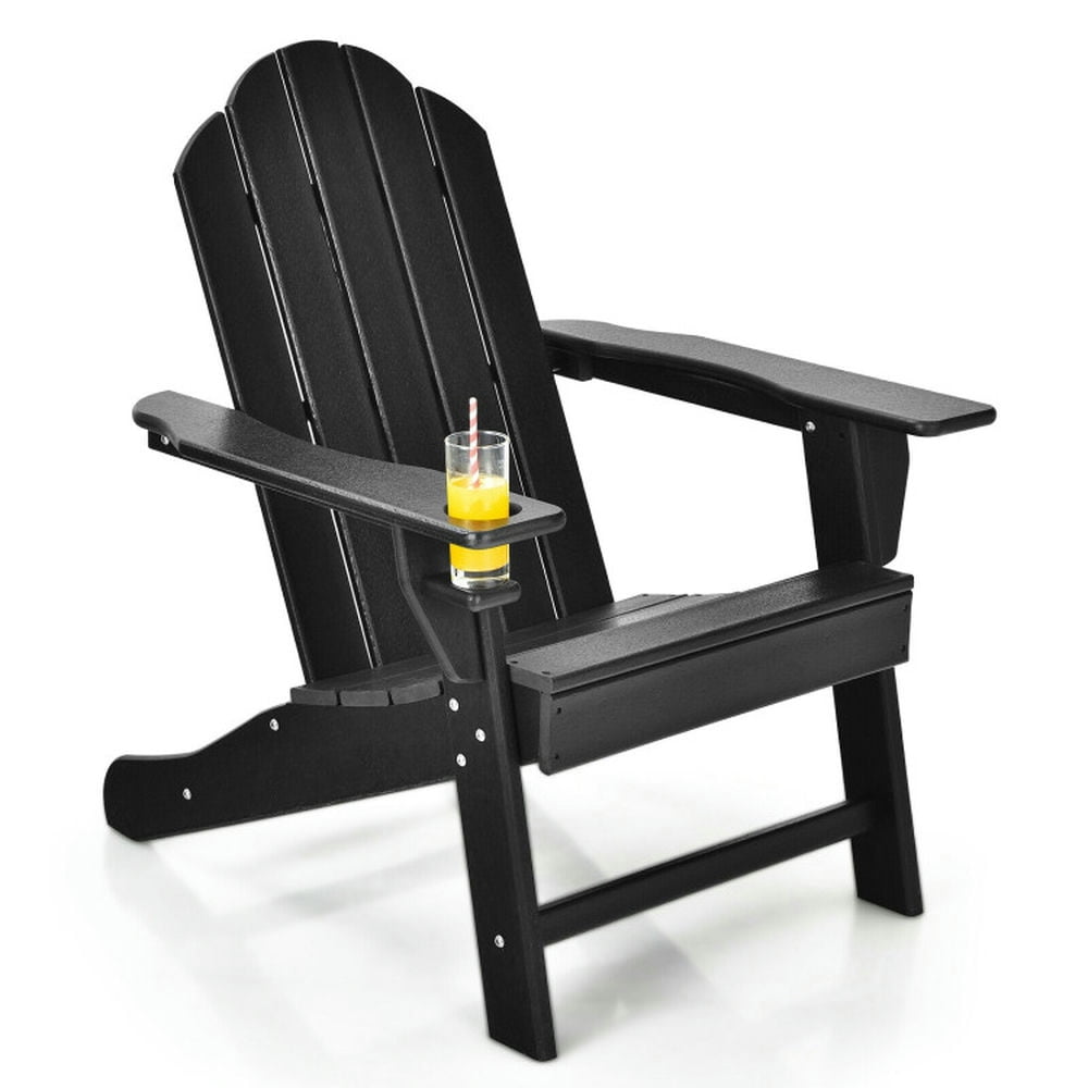 Aimee Lii Outdoor Adirondack Chair with Built-in Cup Holder for Backyard Porch, Outdoor Patio Furniture for Balcony Porch Backyard, Sturdy -Black