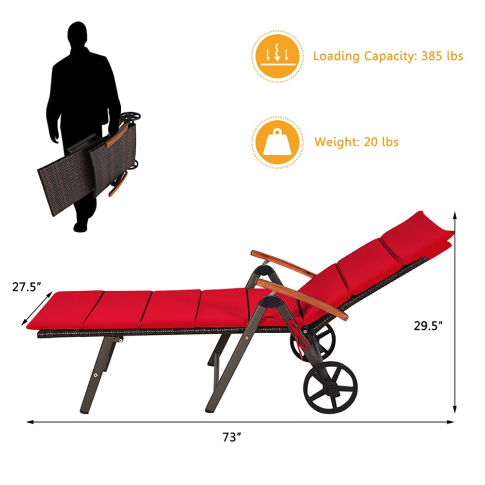Aimee Lii Outdoor Chaise Lounge Chair Rattan Lounger Recliner Chair, Patio Loungers, Red Aimee Lii Outdoor Chaise Lounge Chair Rattan Lounger Recliner Chair, Patio Loungers, Red