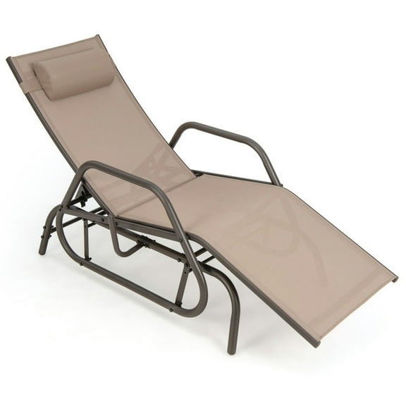 Aimee Lii Outdoor Chaise Lounge Glider Chair with Armrests and Pillow, Outdoor Patio Furniture for Porch Balcony Garden Backyard, Sturdy-Rustic Brown