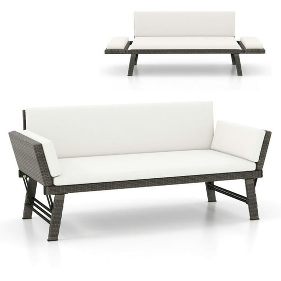 Aimee Lii Outdoor Convertible Sofa Daybed with Adjustable Armrests, Modern Patio Furniture for Outdoor Backyard Pool Deck-Off White