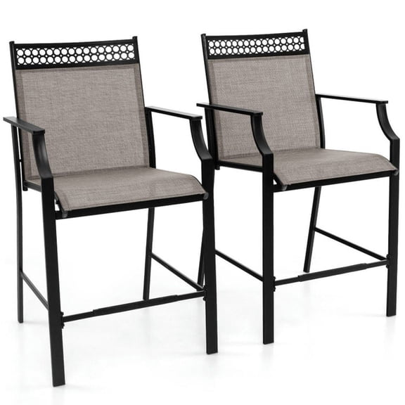 Aimee Lii Outdoor Counter Stools Set of 2 Heavy-Duty Barstools with Footrest and Armrests, Modern Patio Furniture for Outdoor Backyard Pool Deck-Coffee