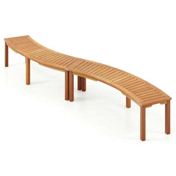 Aimee Lii Outdoor Curved Acacia Wood Fire Pit Bench with Slatted Seat-Set of 2, Outdoor Patio Furniture for Porch Balcony, Sturdy