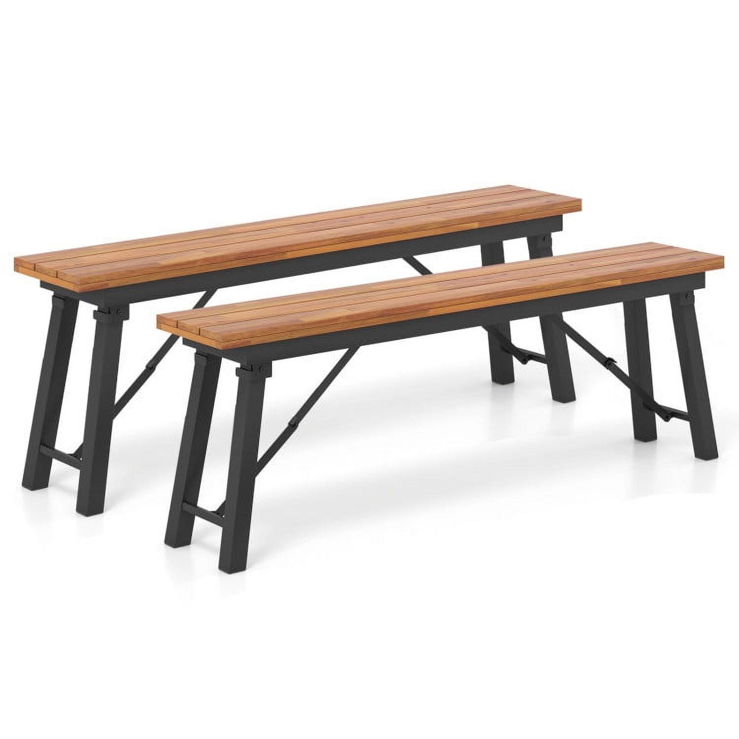 Aimee Lii Outdoor Dining Table and Bench Set with Acacia Wood Top for Yard Garden Poolside, Outdoor Patio Furniture, Brown Aimee Lii Outdoor Dining Table and Bench Set with Acacia Wood Top for Yard Garden Poolside, Outdoor Patio Furniture, Brown