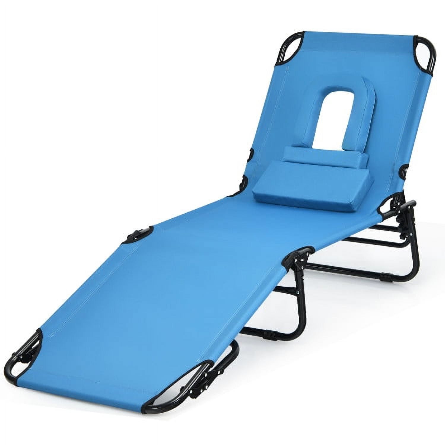 Aimee Lii Outdoor Folding Chaise Beach Pool Patio Lounge Chair Bed with Adjustable Back and Hole, Patio Loungers, Blue