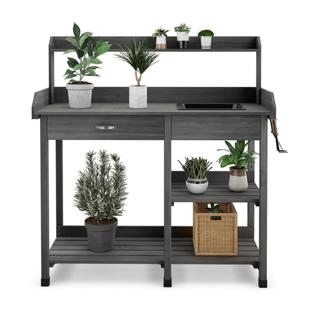 Aimee Lii Outdoor Garden Potting Bench Lawn Patio Table Storage Shelf Work Station, Tall Plant Stand Indoor Outdoor, Stable and Space-Saving, Gray Aimee Lii Outdoor Garden Potting Bench Lawn Patio Table Storage Shelf Work Station, Tall Plant Stand Indoor Outdoor, Stable and Space-Saving, Gray