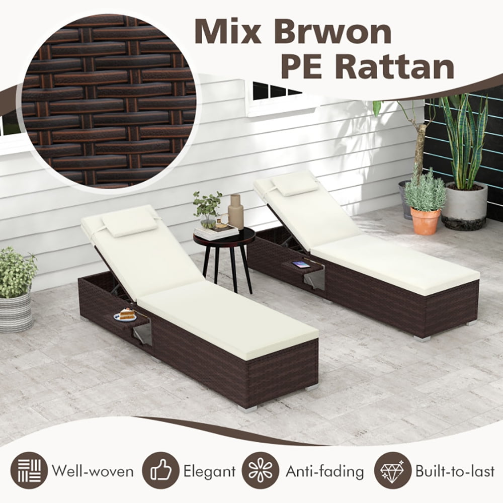 Aimee Lii Outdoor PE Rattan Chaise Lounge with 6-level Backrest, Patio Loungers, Off White