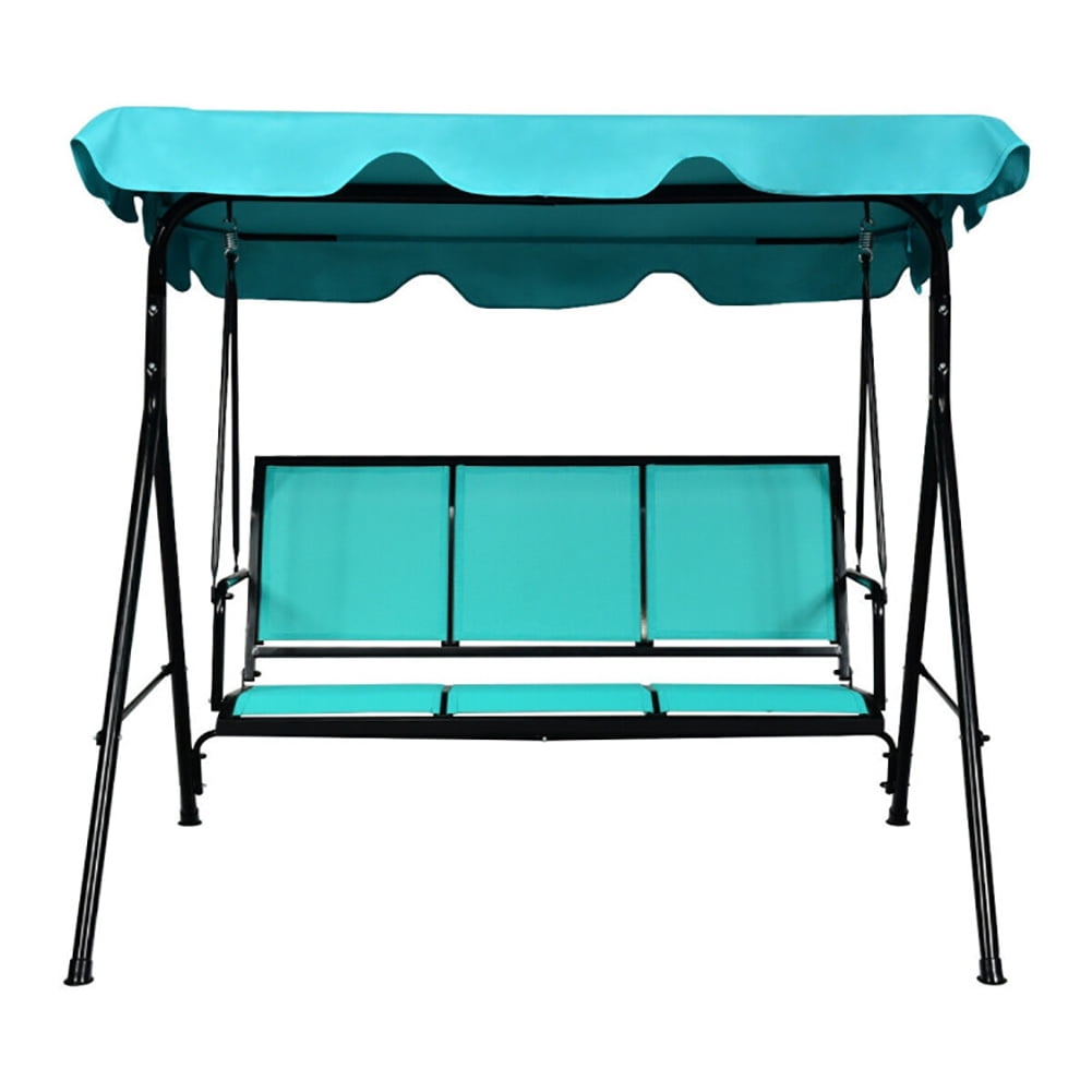 Aimee Lii Outdoor Patio 3 Person Porch Swing Bench Chair with Canopy, Outdoor Swings for Adults, Blue