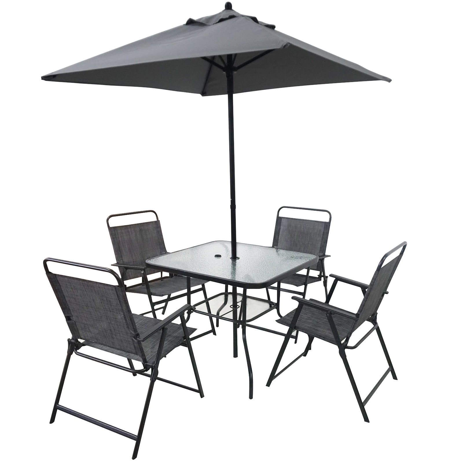 Aimee Lii 4 People Metal Outdoor Patio Dining Set with Umbrella, Gray Aimee Lii 4 People Metal Outdoor Patio Dining Set with Umbrella, Gray