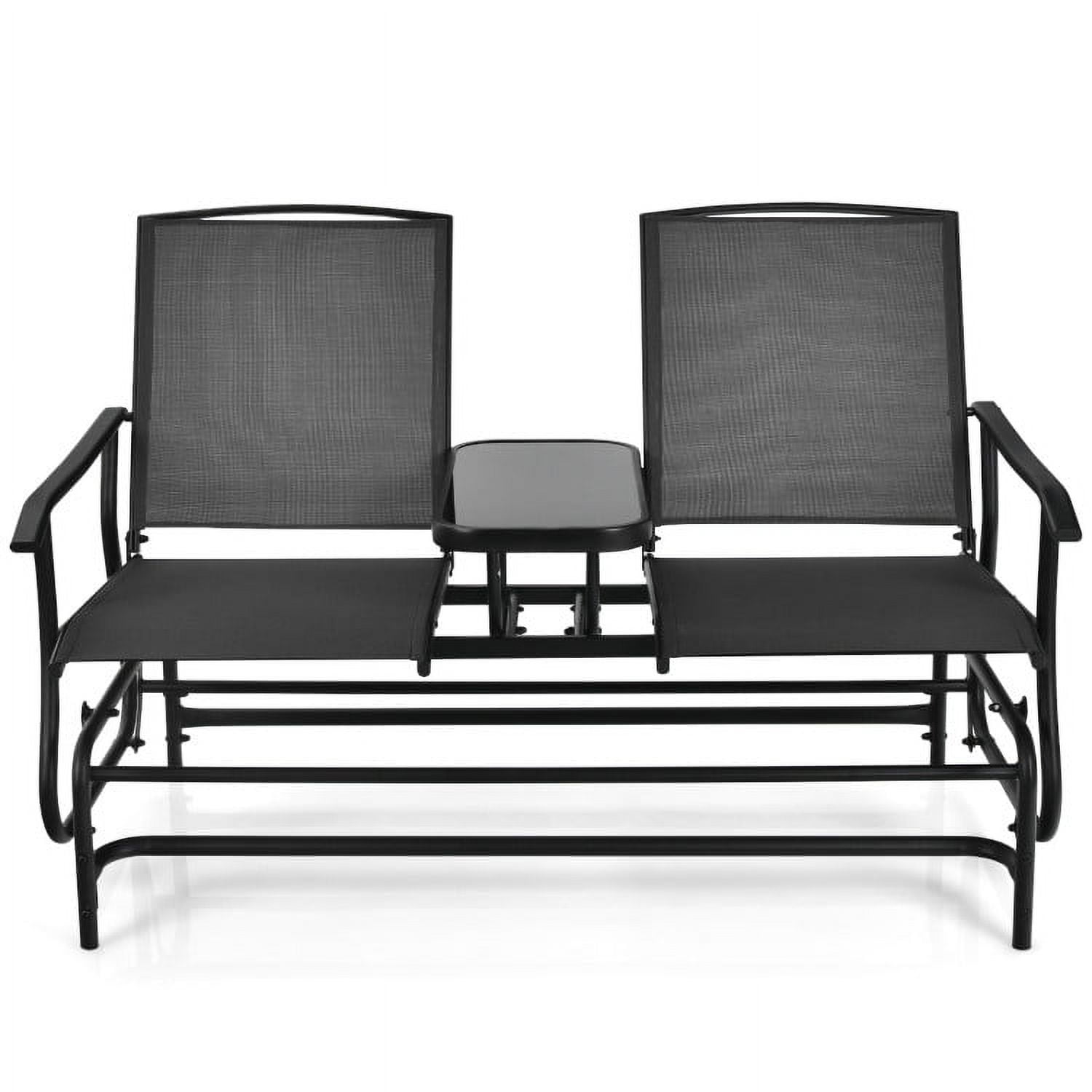 Aimee Lii Outdoor Patio Furniture Set, 2-Person Double Rocking Loveseat with Mesh Fabric and Center Tempered Glass Table, Black