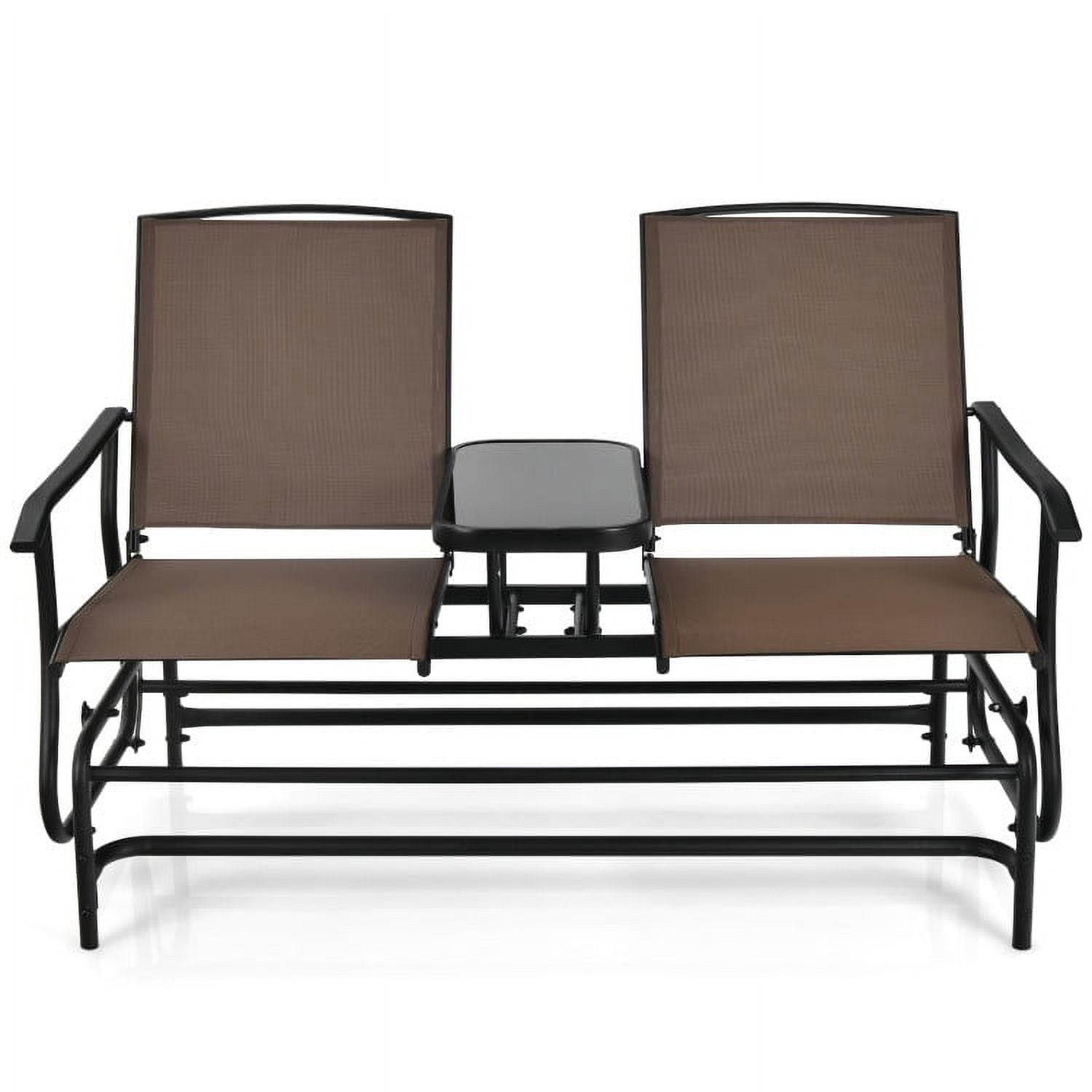 Aimee Lii Outdoor Patio Furniture Set, 2-Person Double Rocking Loveseat with Mesh Fabric and Center Tempered Glass Table, Brown