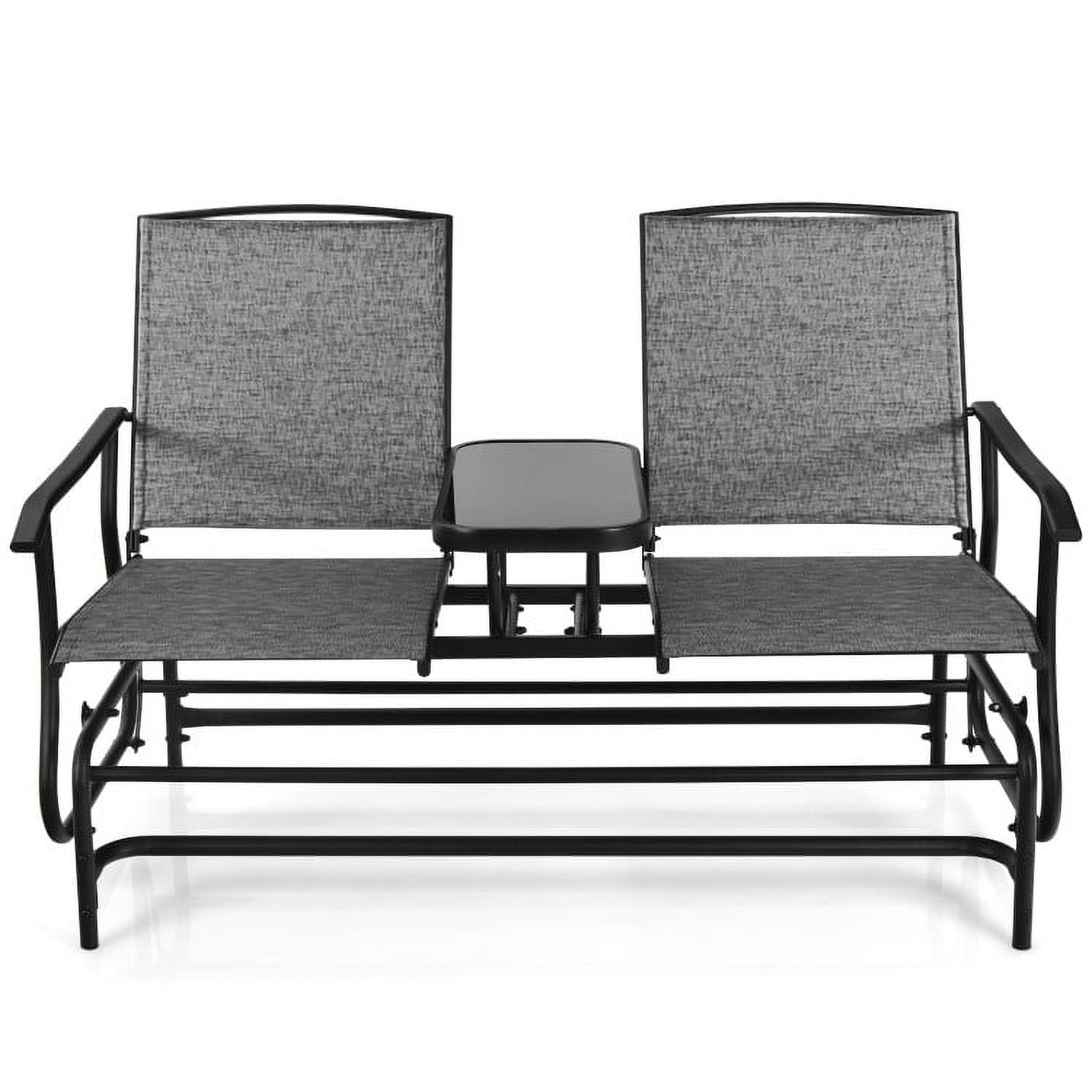 Aimee Lii Outdoor Patio Furniture Set, 2-Person Double Rocking Loveseat with Mesh Fabric and Center Tempered Glass Table, Gray