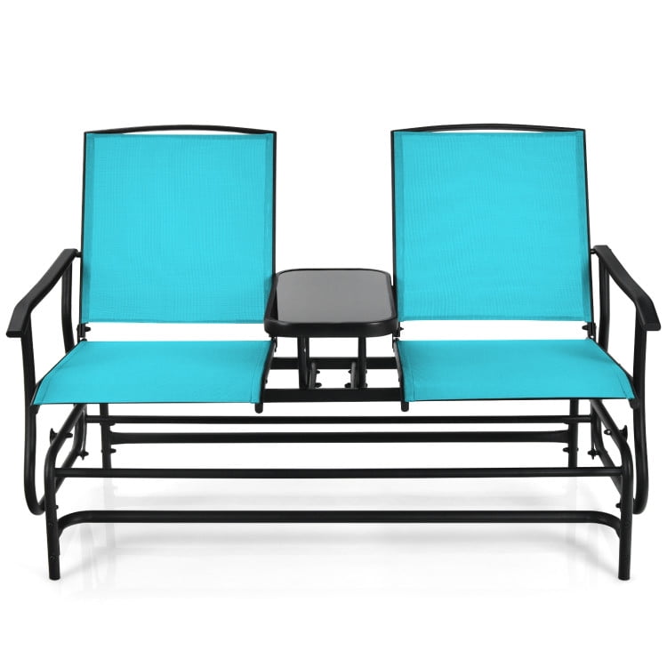 Aimee Lii Outdoor Patio Furniture Set, 2-Person Double Rocking Loveseat with Mesh Fabric and Center Tempered Glass Table, Turquoise