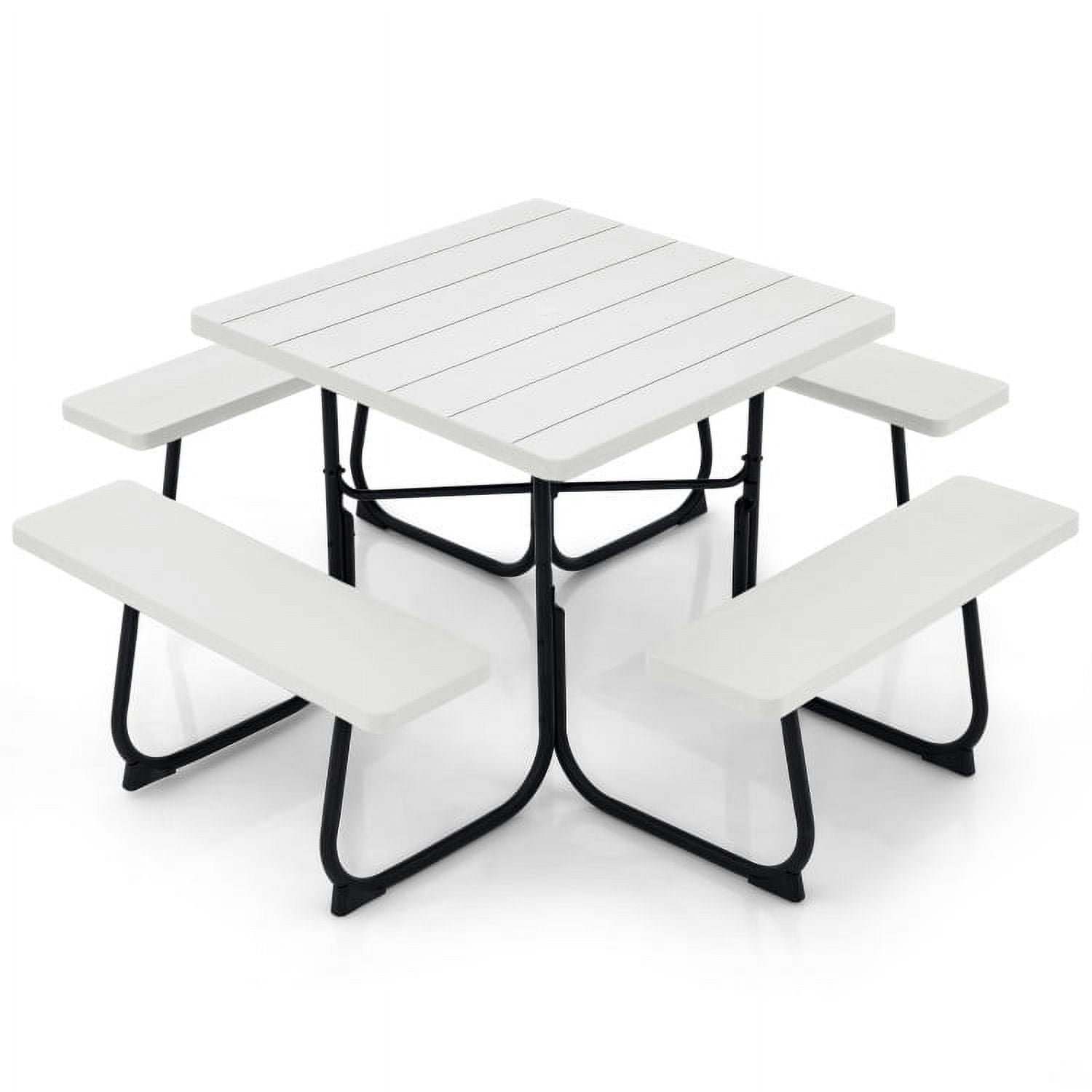 Aimee Lii Outdoor Picnic Table with 4 Benches and Umbrella Hole, Outdoor Patio Furniture, White
