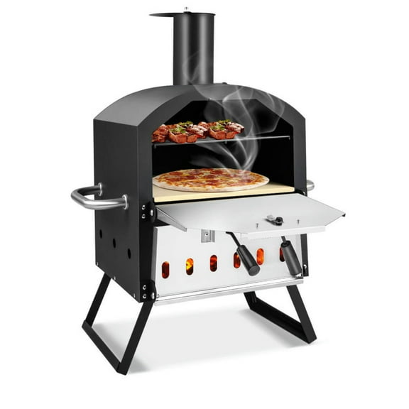 Aimee Lii Outdoor Pizza Oven with Anti-scalding Handles and Foldable Legs, Perfect for Outdoor Patio, Garden and Backyard Grilling-Black