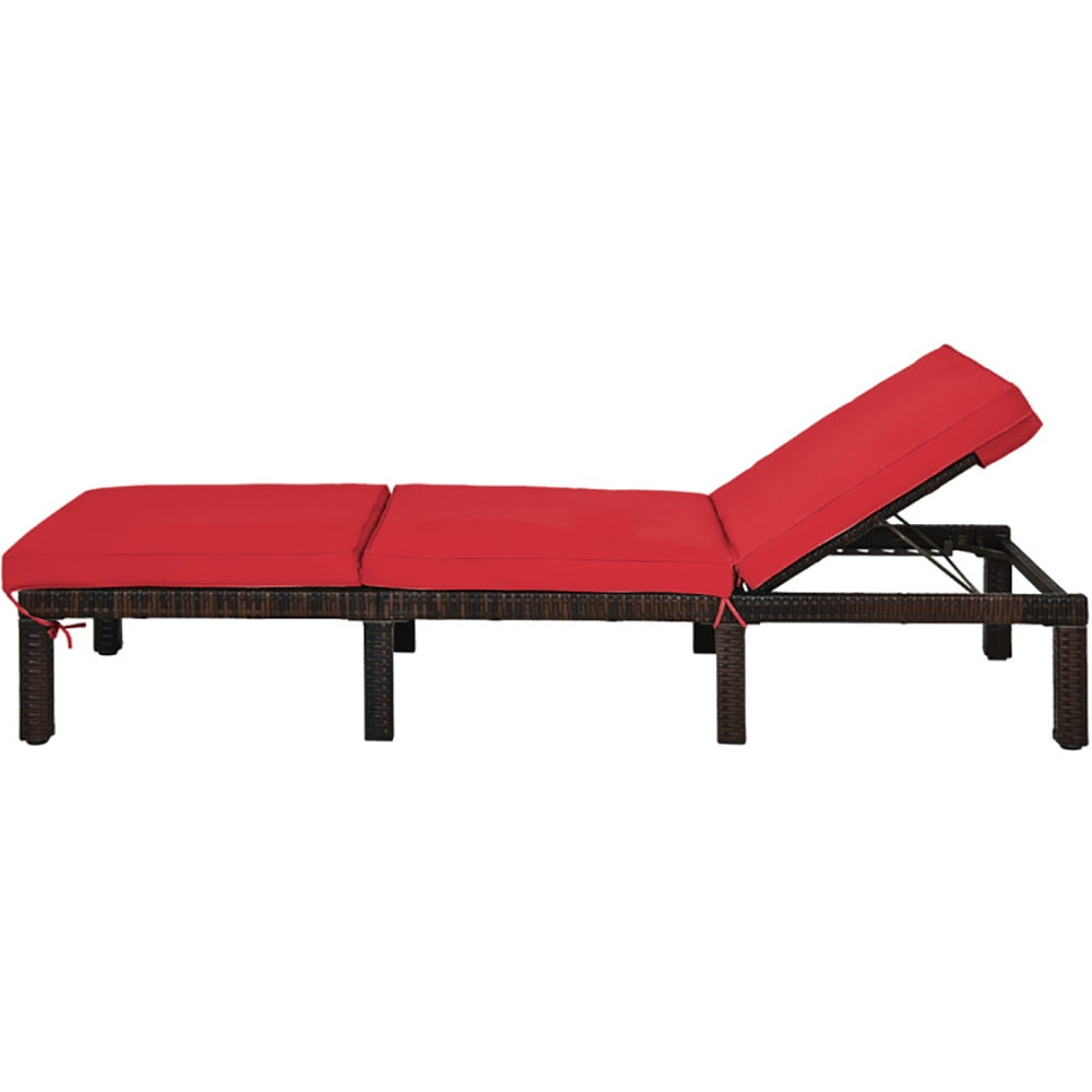 Aimee Lii Outdoor Rattan Adjustable Cushioned Chaise, Patio Loungers, Red