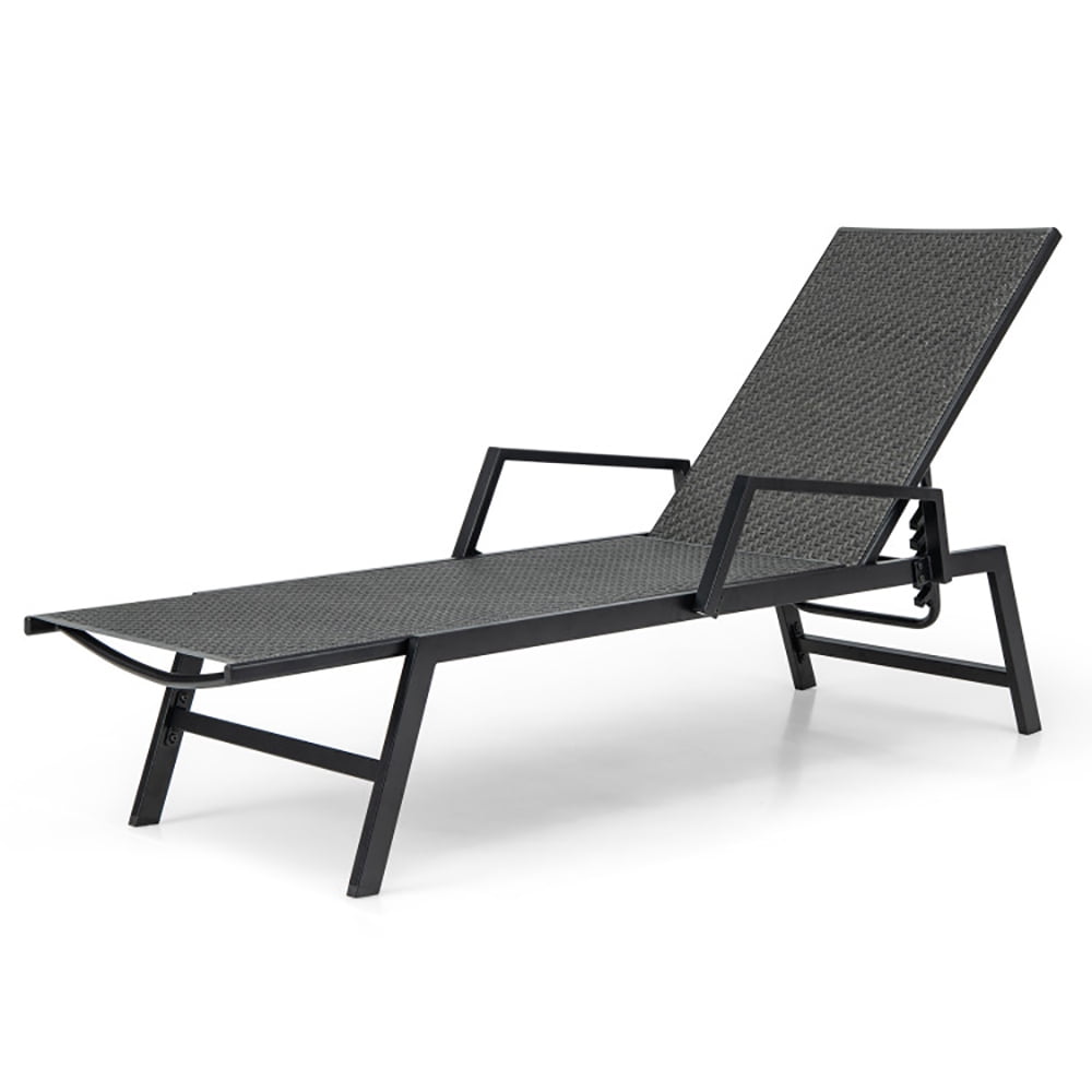 Aimee Lii Outdoor Rattan Chaise Lounge Reclining Chair with Armrests and 5-Position Backrest, Patio Loungers, Brown