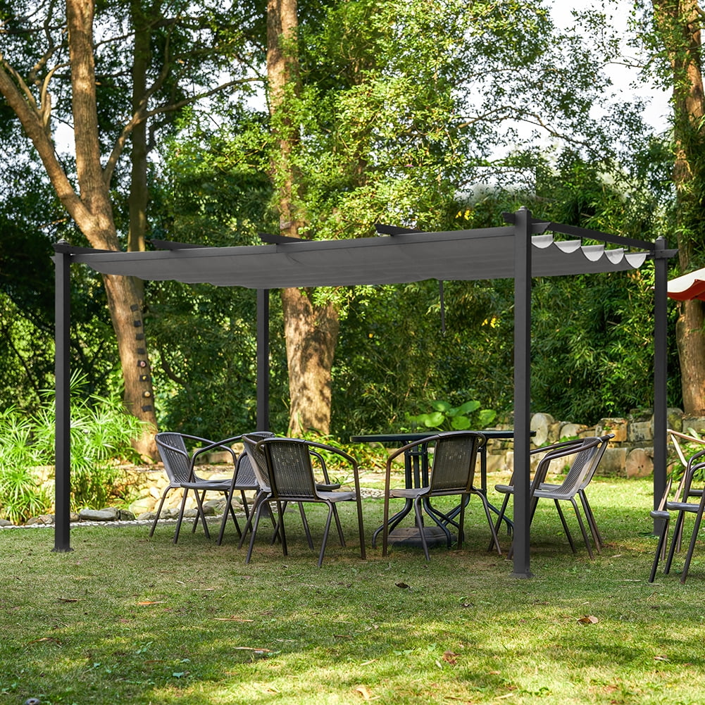 Aimee Lii Outdoor Retractable Pergola Canopy, Metal Iron Patio Shade Shelter for Party, Grill Gazebo, Outdoor Patio Awnings for Lawn, Garden, Backyard and Deck, Gray