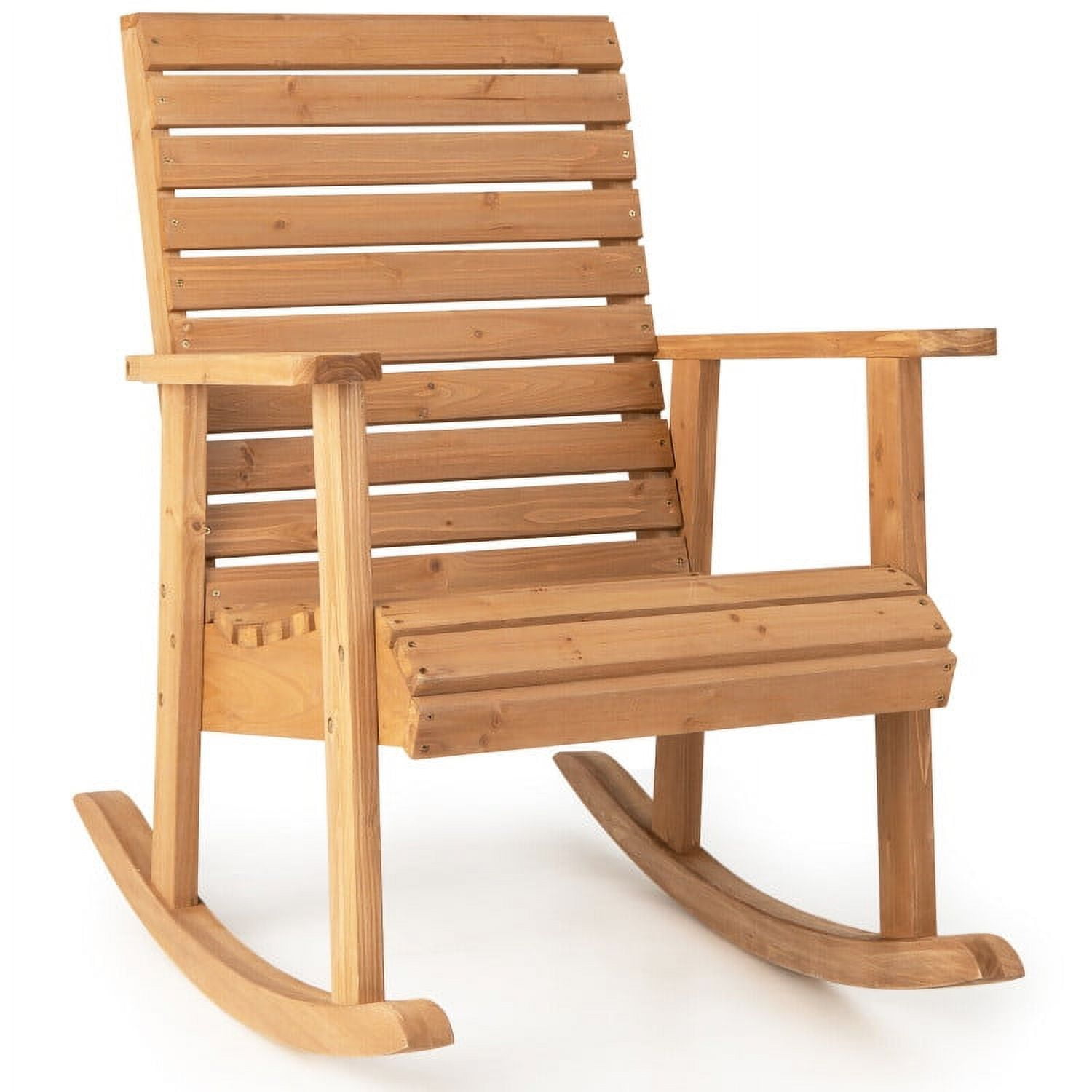 Aimee Lii Outdoor Rocking Chair with Armrests, Patio Wooden Rocker Chair for Lawn, Porch, Backyard, Indoor and Garden, Natural