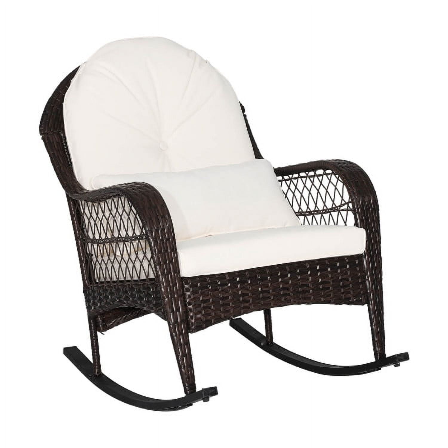 Aimee Lii Outdoor Rocking Chair with Cushion, Wooden Patio Rocker Chair for Lawn, Porch and Garden, White