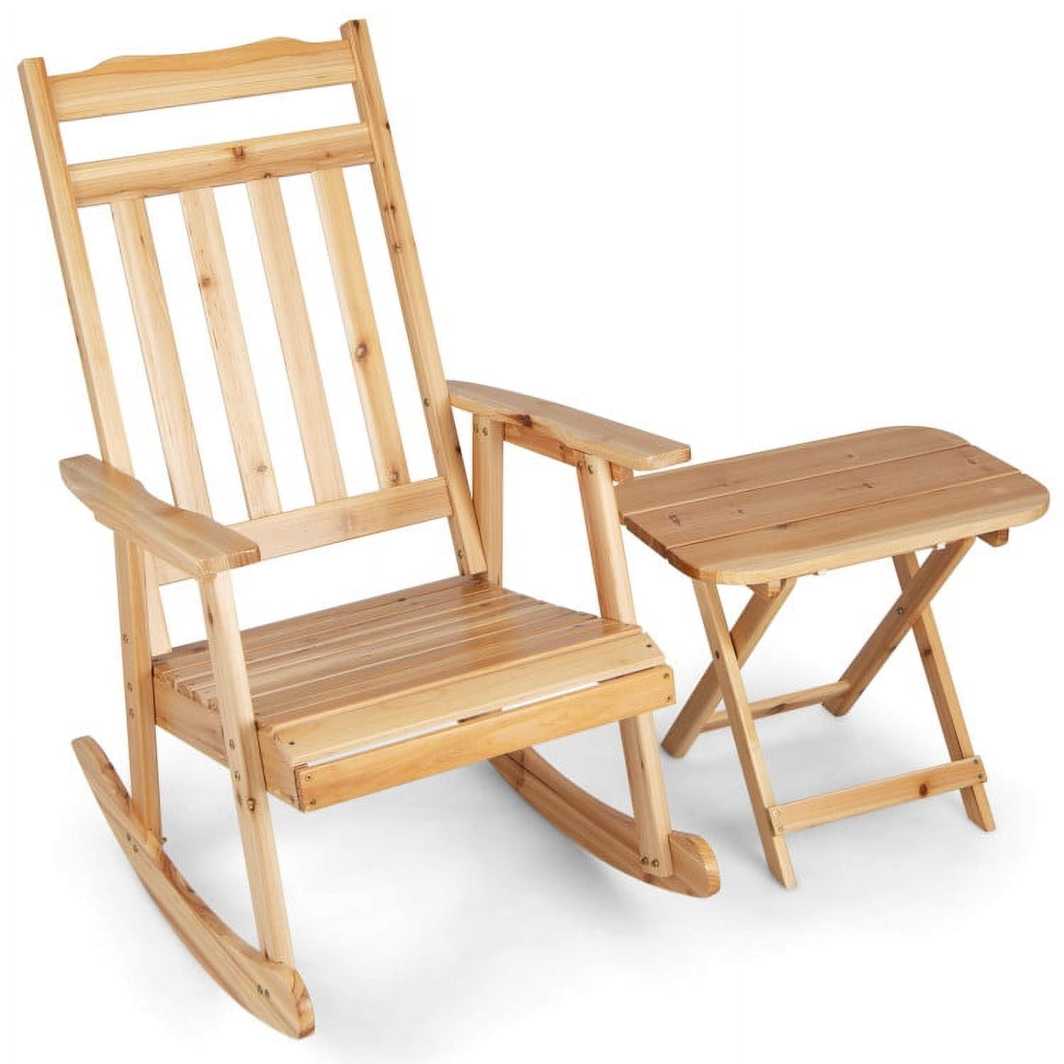 Aimee Lii Outdoor Rocking Chair with folding Table, Patio Wooden Rocker Chair for Lawn, Porch, Backyard, Indoor and Garden, Natural