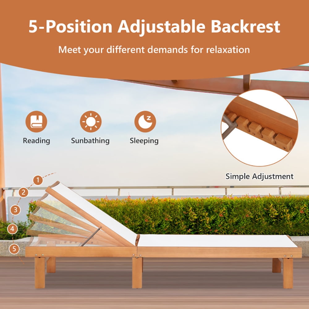 Aimee Lii Outdoor Wood Chaise Lounge Chair with 5-Postion Adjustable Back, Patio Loungers
