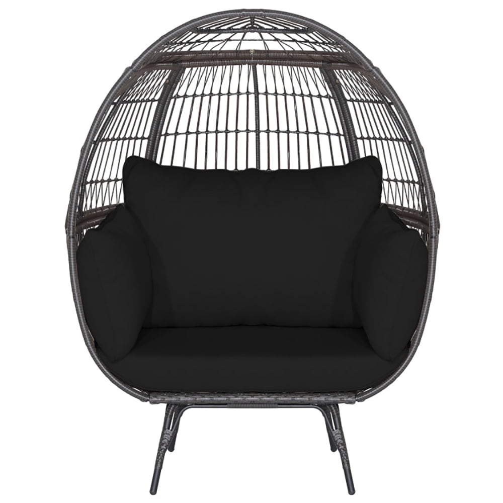 Aimee Lii Oversized Indoor Wicker Egg Chair with Sturdy Metal Frame for Patio, Indoor Outdoor Patio Loungers, Black