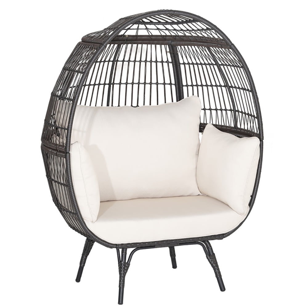 Aimee Lii Oversized Patio Rattan Egg Lounge Chair with 4 Cushions, Indoor Outdoor Patio Loungers, Brown