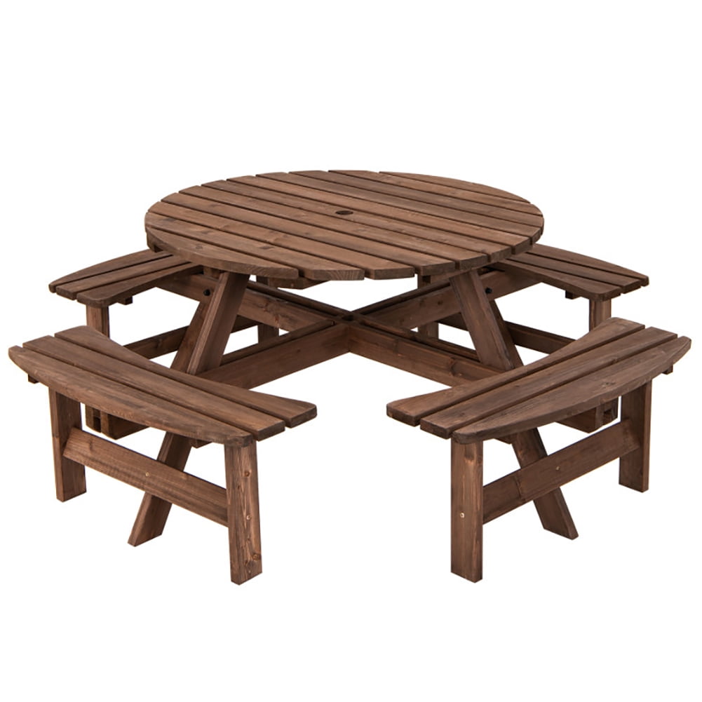 Aimee Lii Patio 8 Seat Wood Picnic Dining Seat Bench Set, Outdoor Patio Furniture Set