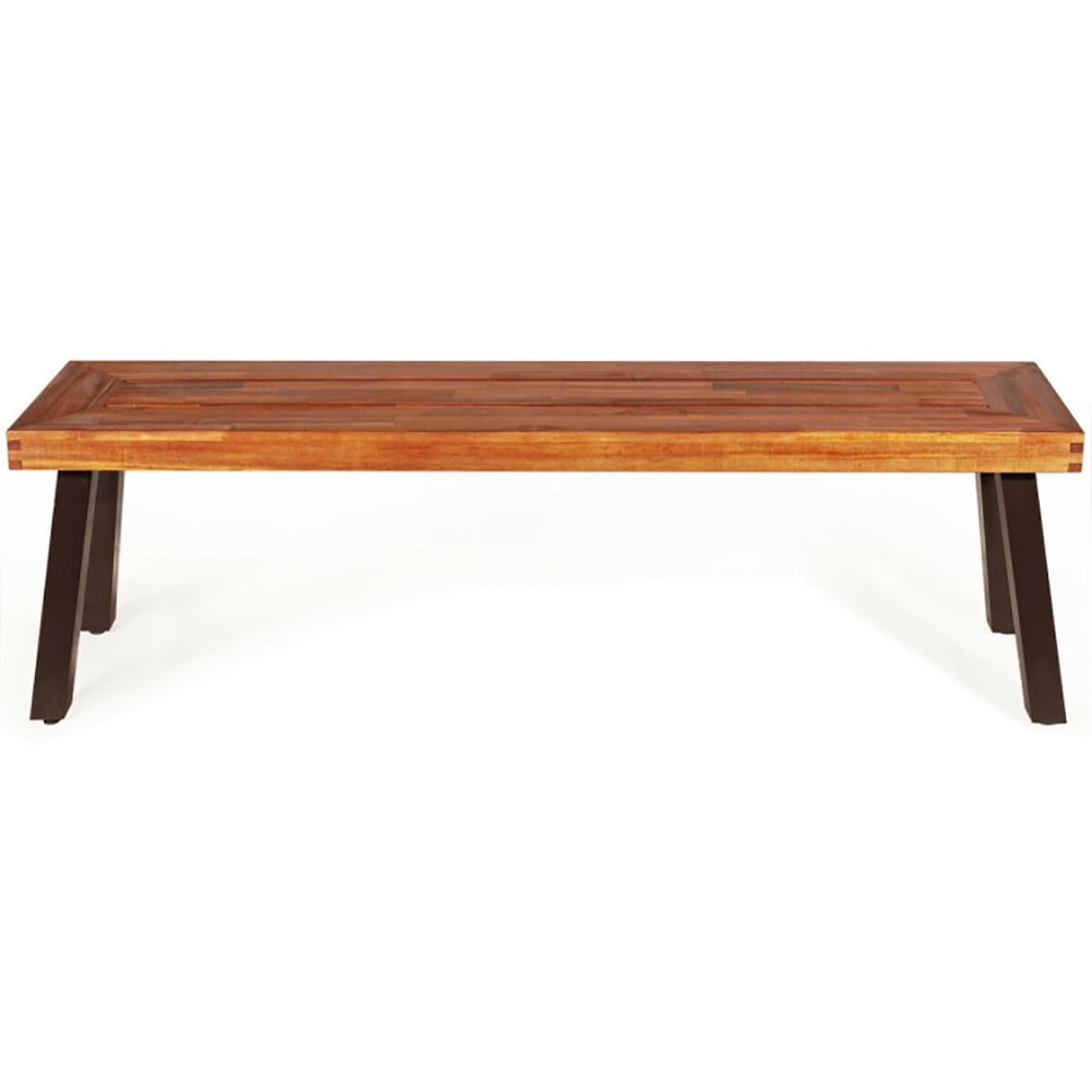 Aimee Lii Patio Acacia Wood Dining Bench Seat with Steel Legs, Outdoor Patio Furniture