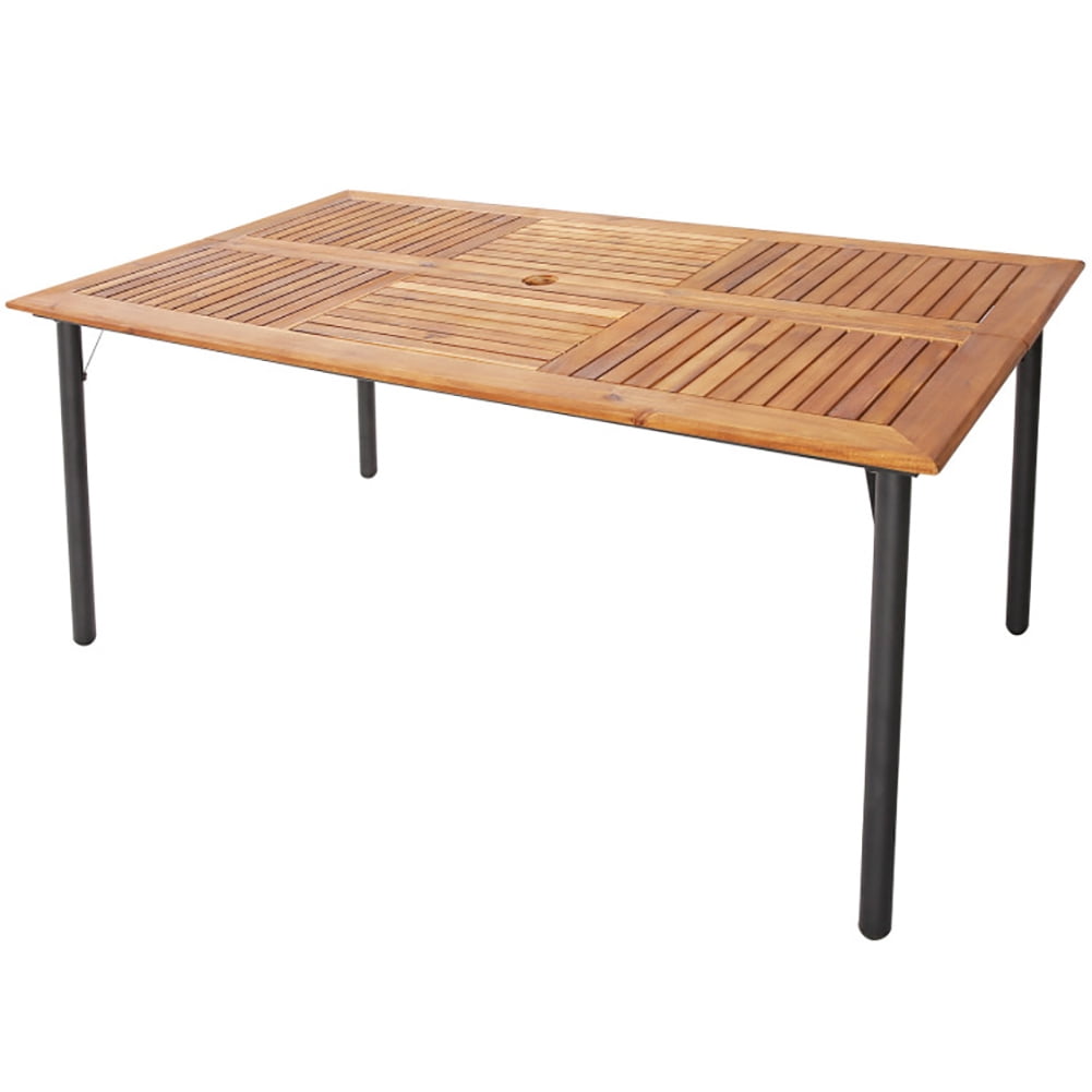 Aimee Lii Patio Acacia Wood Dining Table with Umbrella Hole and Metal Legs, Outdoor Patio Furniture