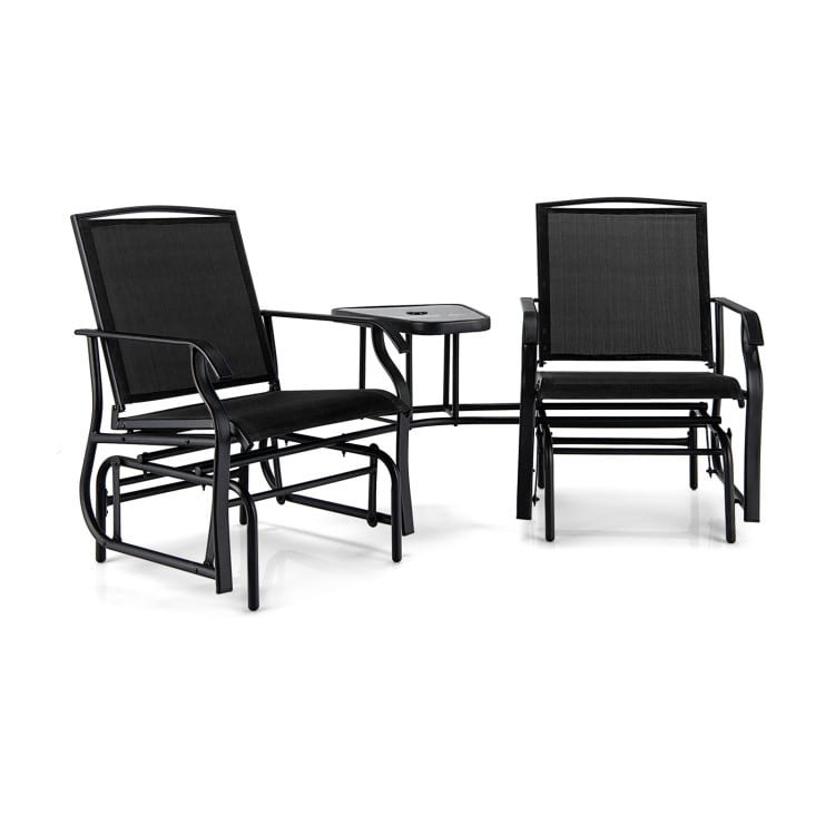 Aimee Lii Patio Conversation Sets, Double Swing Glider Rocker Chair Set with Glass Table, Black
