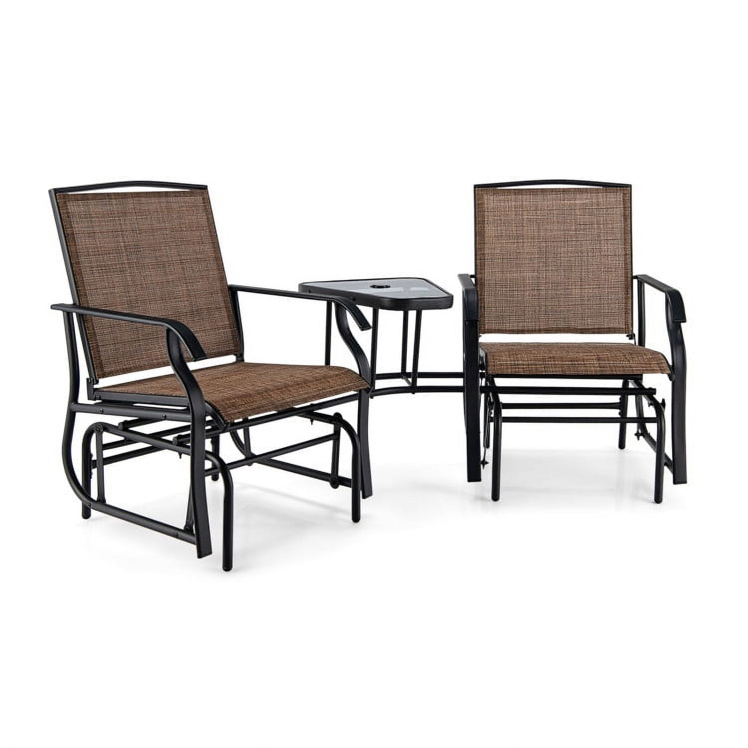 Aimee Lii Patio Conversation Sets, Double Swing Glider Rocker Chair Set with Glass Table, Brown