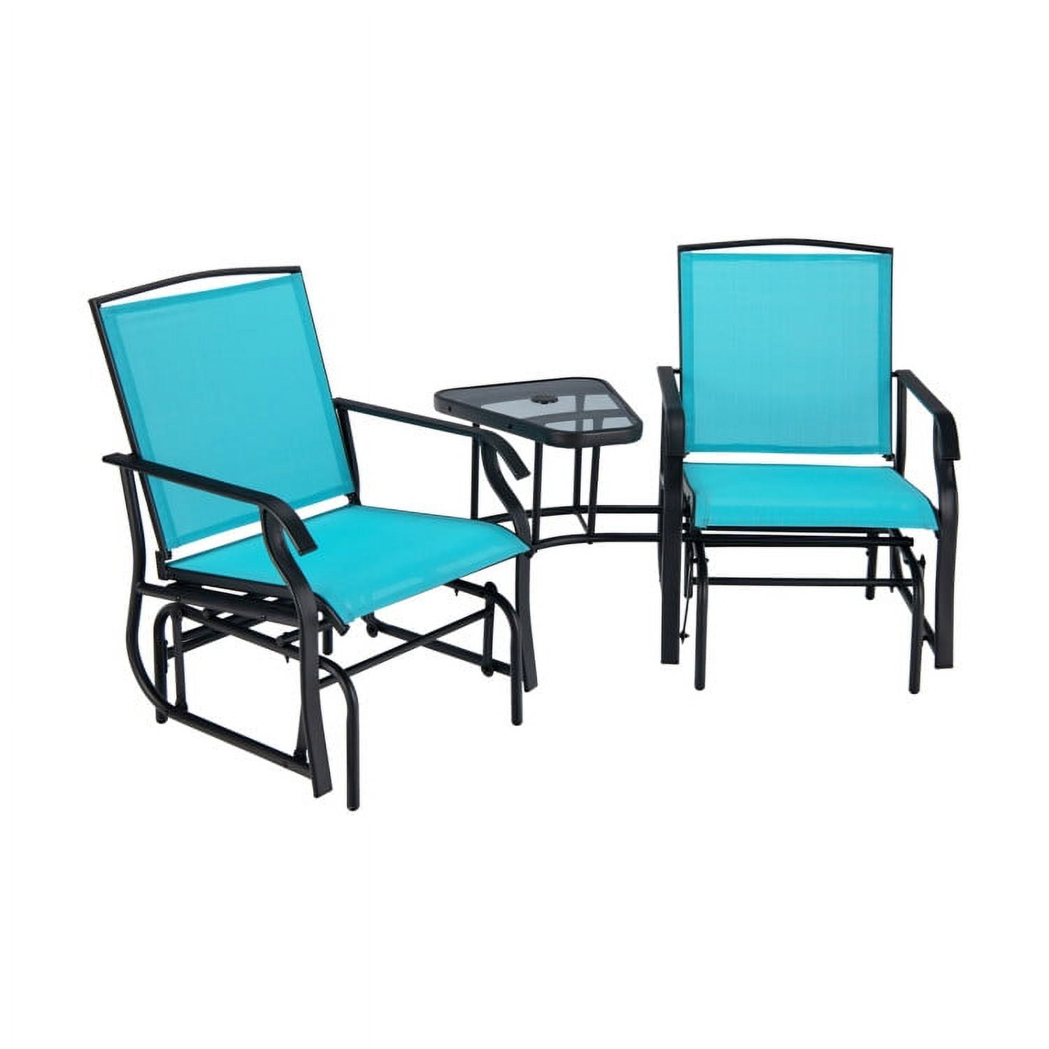 Aimee Lii Patio Conversation Sets, Double Swing Glider Rocker Chair Set with Glass Table, Turquoise