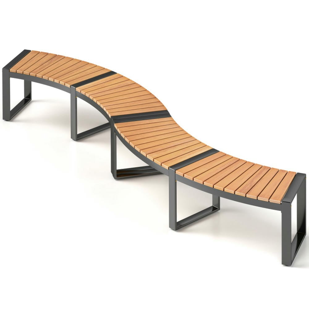 Aimee Lii Patio Curved Bench with Slatted Seat and Metal Legs-1 Piece, Outdoor Patio Furniture for Porch Balcony, Sturdy Aimee Lii Patio Curved Bench with Slatted Seat and Metal Legs-1 Piece, Outdoor Patio Furniture for Porch Balcony, Sturdy