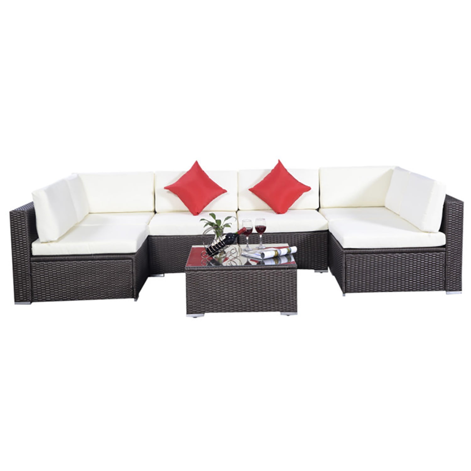 Aimee Lii Patio Furniture Set, 7 Pieces Outdoor Patio Wicker Rattan Cushioned Sofa Aimee Lii Patio Furniture Set, 7 Pieces Outdoor Patio Wicker Rattan Cushioned Sofa
