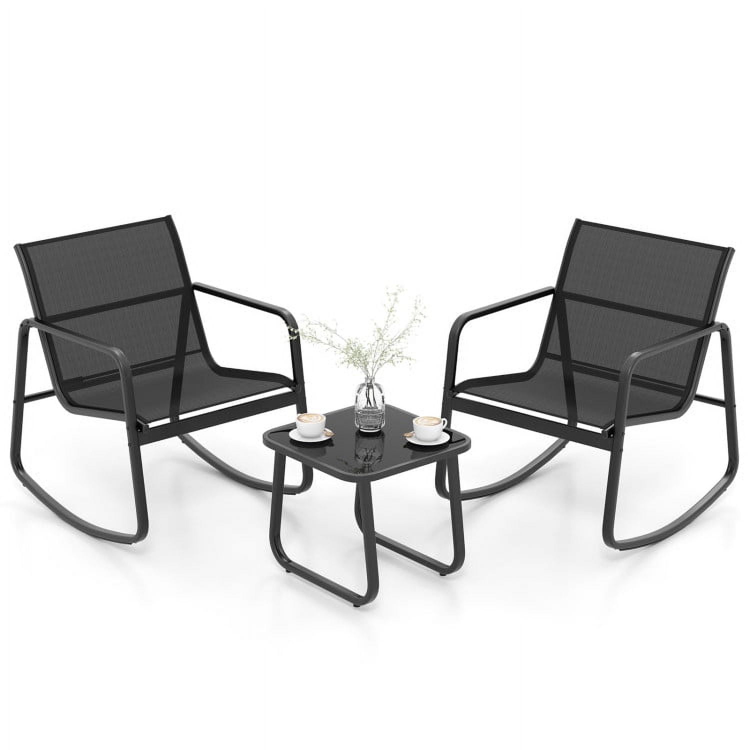 Aimee Lii Patio Furniture Set with 2 Rocking Bistro Chairs and Glass Top Table for Porch Yard Balcony, Black Aimee Lii Patio Furniture Set with 2 Rocking Bistro Chairs and Glass Top Table for Porch Yard Balcony, Black