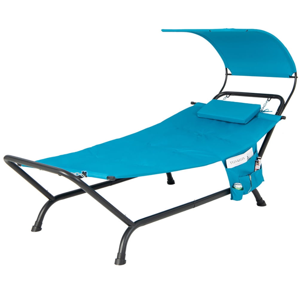 Aimee Lii Patio Hanging Chaise Lounge Chair with Canopy Cushion Pillow and Storage Bag, Patio Loungers, Navy Aimee Lii Patio Hanging Chaise Lounge Chair with Canopy Cushion Pillow and Storage Bag, Patio Loungers, Navy
