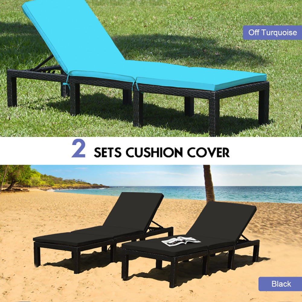 Aimee Lii Patio Rattan Height Adjustable Lounge Chair with 2 Set of Cushion Cover, Patio Loungers, Black & Turquoise Aimee Lii Patio Rattan Height Adjustable Lounge Chair with 2 Set of Cushion Cover, Patio Loungers, Black & Turquoise