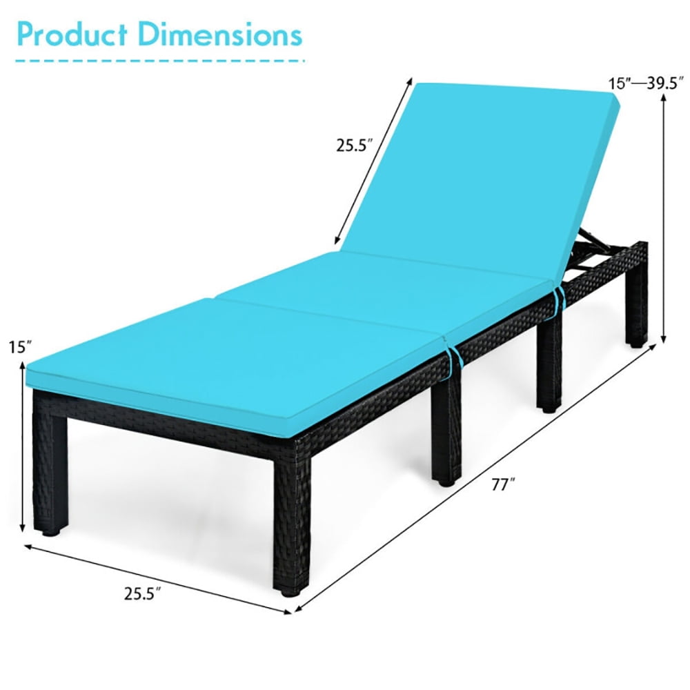 Aimee Lii Patio Rattan Lounge Chair Chaise Couch Cushioned Height Adjustable, Outdoor Chairs, Patio Loungers, Blue Aimee Lii Patio Rattan Lounge Chair Chaise Couch Cushioned Height Adjustable, Outdoor Chairs, Patio Loungers, Blue