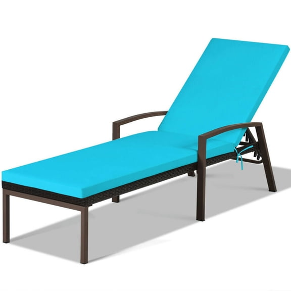 Aimee Lii Patio Rattan Lounge Chaise Recliner with Back Adjustable Cushioned, Outdoor Patio Furniture for Balcony Backyard, Sturdy-Turquoise