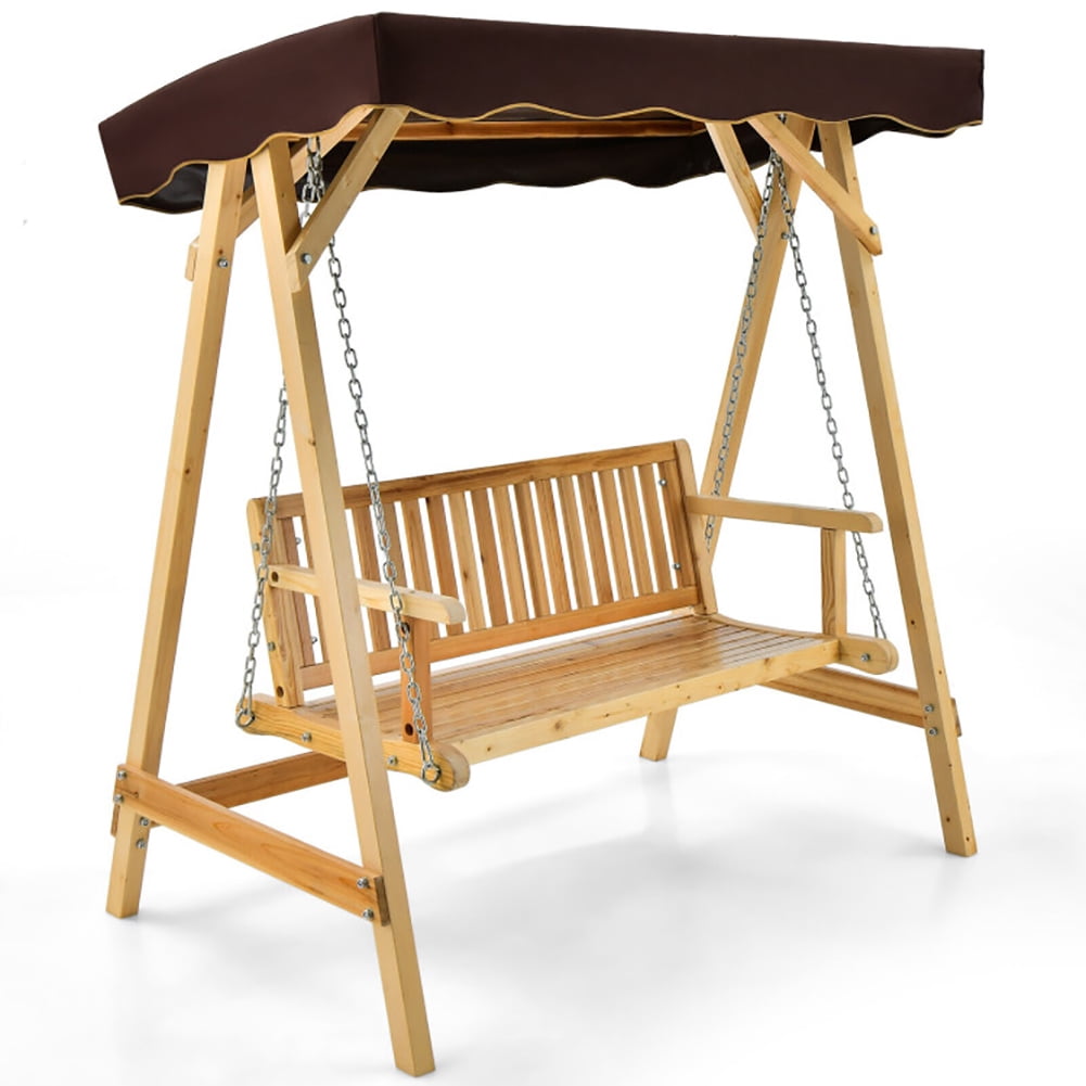 Aimee Lii Patio Wooden Swing Bench Chair with Adjustable Canopy for 2 Persons, Outdoor Swing Chair Aimee Lii Patio Wooden Swing Bench Chair with Adjustable Canopy for 2 Persons, Outdoor Swing Chair