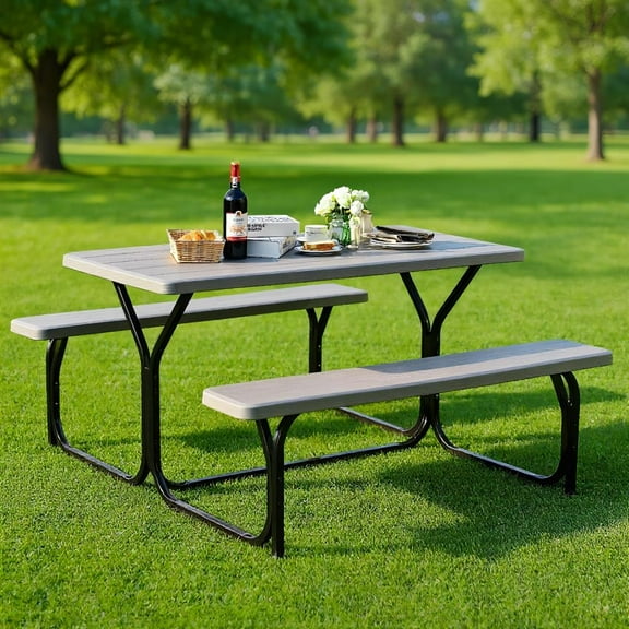 Aimee Lii Picnic Table Bench Set for Outdoor Camping, Outdoor Furniture Set, Gray