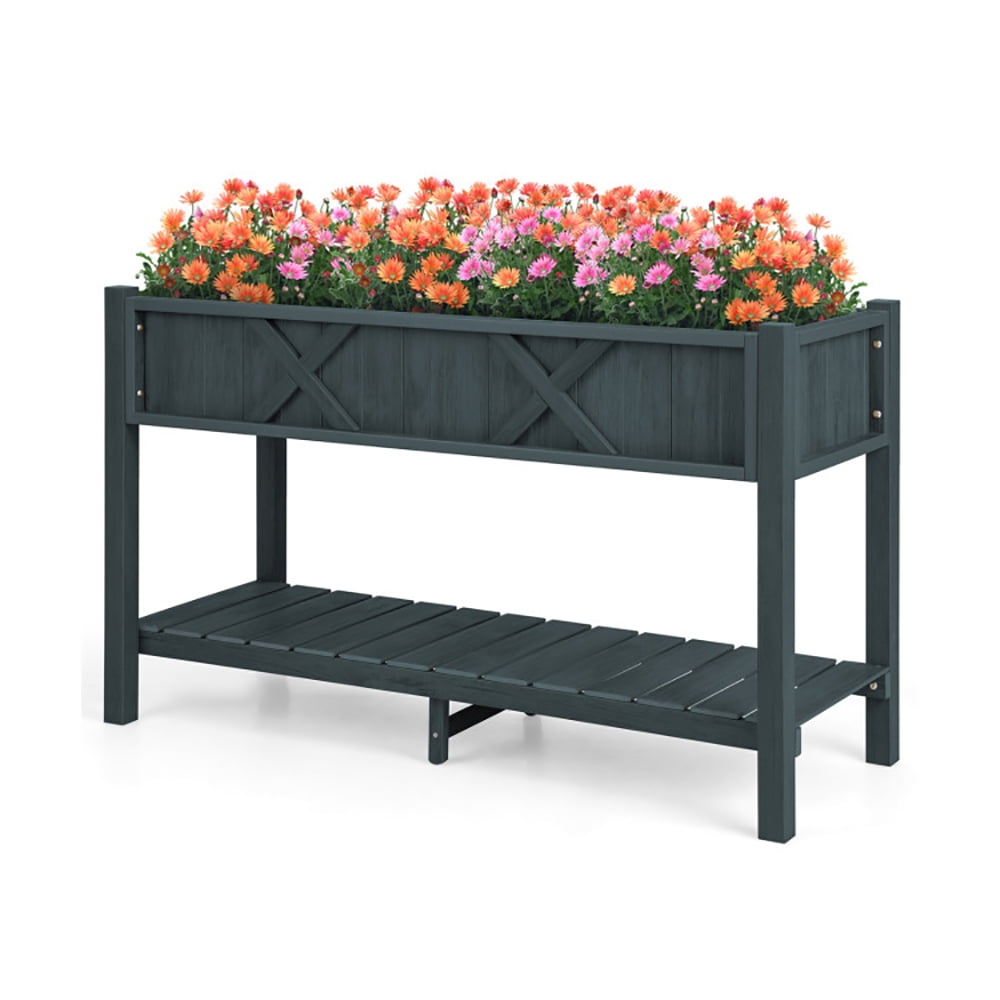 Aimee Lii Poly Wood Elevated Planter Box with Legs Storage Shelf Drainage Holes, Planters for Outdoor Plants, Planter Boxes for Garden Yard, Black Aimee Lii Poly Wood Elevated Planter Box with Legs Storage Shelf Drainage Holes, Planters for Outdoor Plants, Planter Boxes for Garden Yard, Black