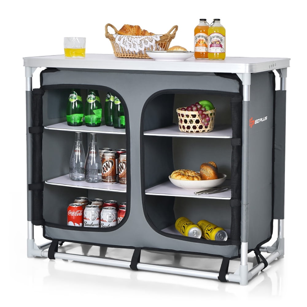 Aimee Lii Portable Camping Kitchen Table with Storage Shelves, Outdoor Picnic Table, Gray Aimee Lii Portable Camping Kitchen Table with Storage Shelves, Outdoor Picnic Table, Gray