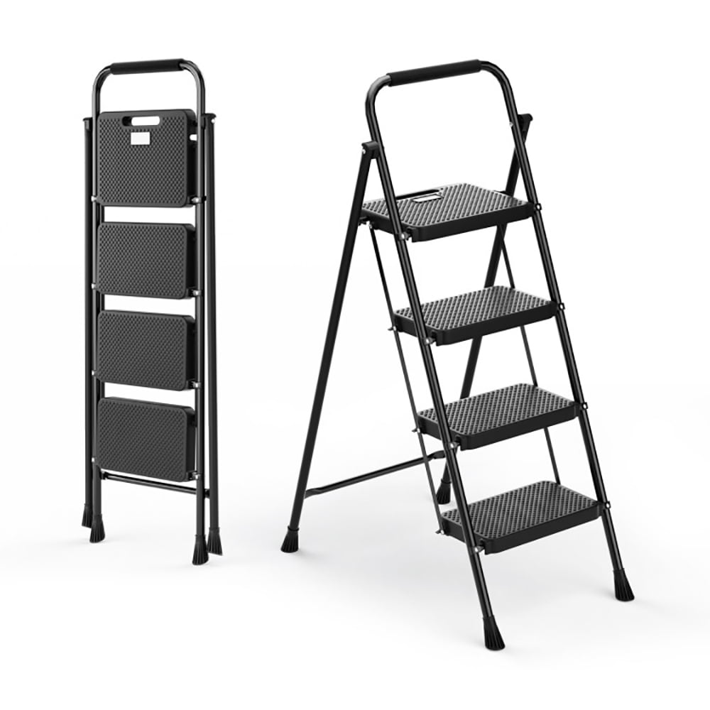 Aimee Lii Portable Folding 4 Step Ladder Stool for Adults with Wide Anti-Slip Pedal, Step Stool Foldable, Black Aimee Lii Portable Folding 4 Step Ladder Stool for Adults with Wide Anti-Slip Pedal, Step Stool Foldable, Black