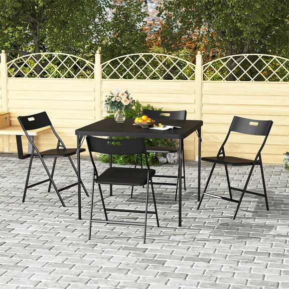 Aimee Lii Portable Folding Game Table Set with 4 Folding Chairs, Indoor Outdoor Portable Card Table, Outdoor Furniture for Party, Camping, Black