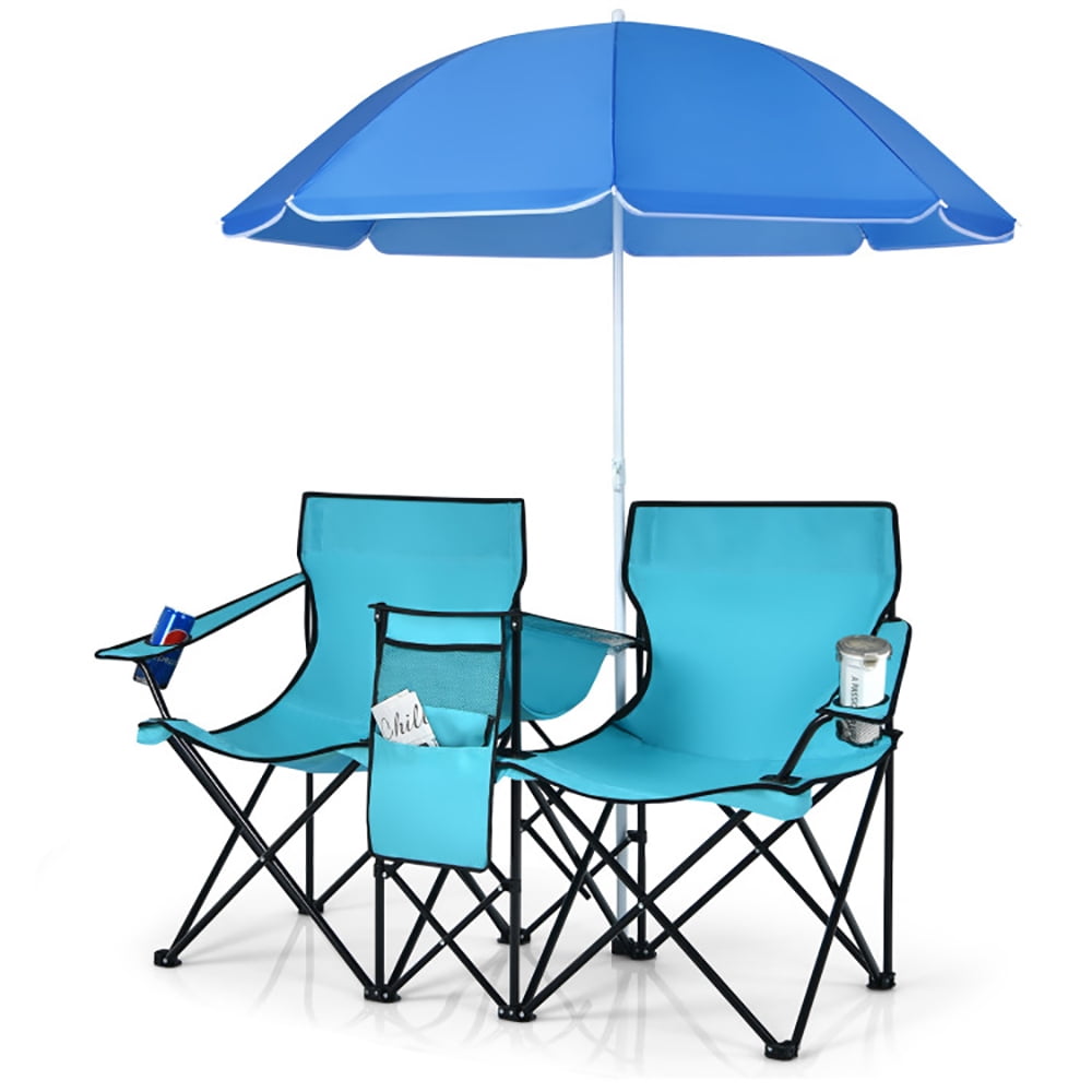 Aimee Lii Portable Folding Picnic Double Chair With Umbrella, Outdoor Beach Chair with Umbrella, Turquoise Aimee Lii Portable Folding Picnic Double Chair With Umbrella, Outdoor Beach Chair with Umbrella, Turquoise