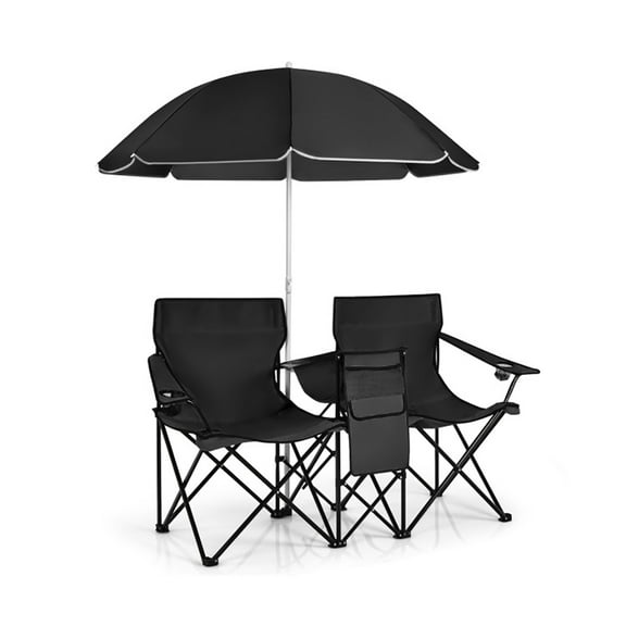 Aimee Lii Portable Folding Picnic Double Chair With Umbrella, Outdoor Portable Furniture for Camping, Traveling, Hiking-Black