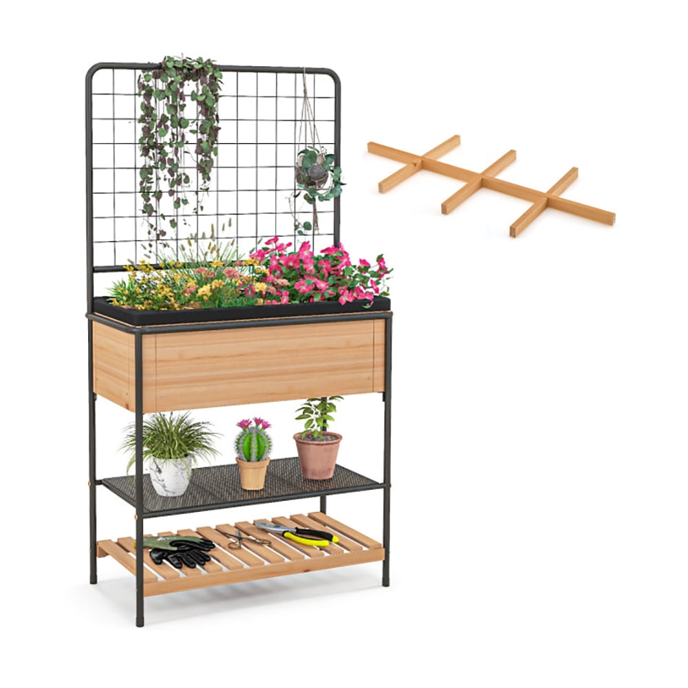 Aimee Lii Raised Garden Bed with Trellis 2-tier Storage Shelves for Porch Garden, Tier Plant Stand Indoor Outdoor, Plant Display Stand for Patio, Natural Aimee Lii Raised Garden Bed with Trellis 2-tier Storage Shelves for Porch Garden, Tier Plant Stand Indoor Outdoor, Plant Display Stand for Patio, Natural