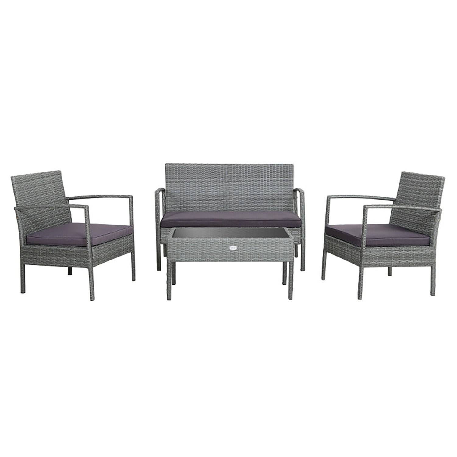 Aimee Lii Rattaner Outdoor Patio Furniture, 4 Pieces Patio Rattan Wicker Conversation Set Sofa Cushioned Wooden Tabletop, B-Gray Aimee Lii Rattaner Outdoor Patio Furniture, 4 Pieces Patio Rattan Wicker Conversation Set Sofa Cushioned Wooden Tabletop, B-Gray